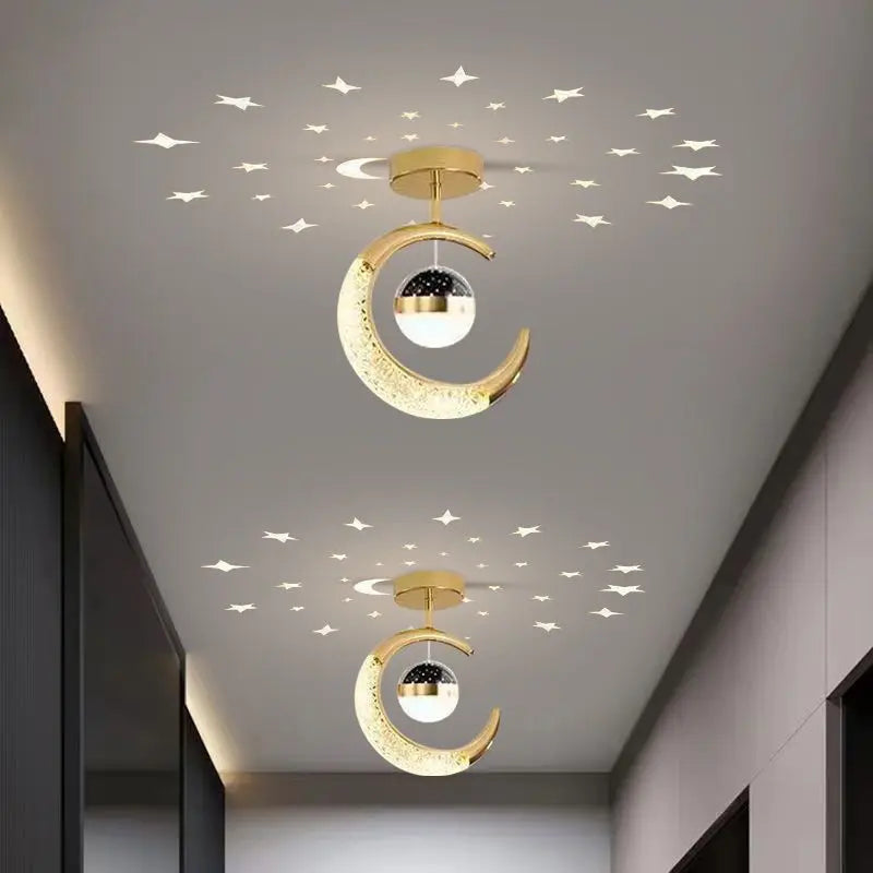 Creative led Ceiling Light with Moon Stars Modern Asile Ceiling Lights Gold/Black Atmosphere Ceiling Hanging Lamp Loft Lighting