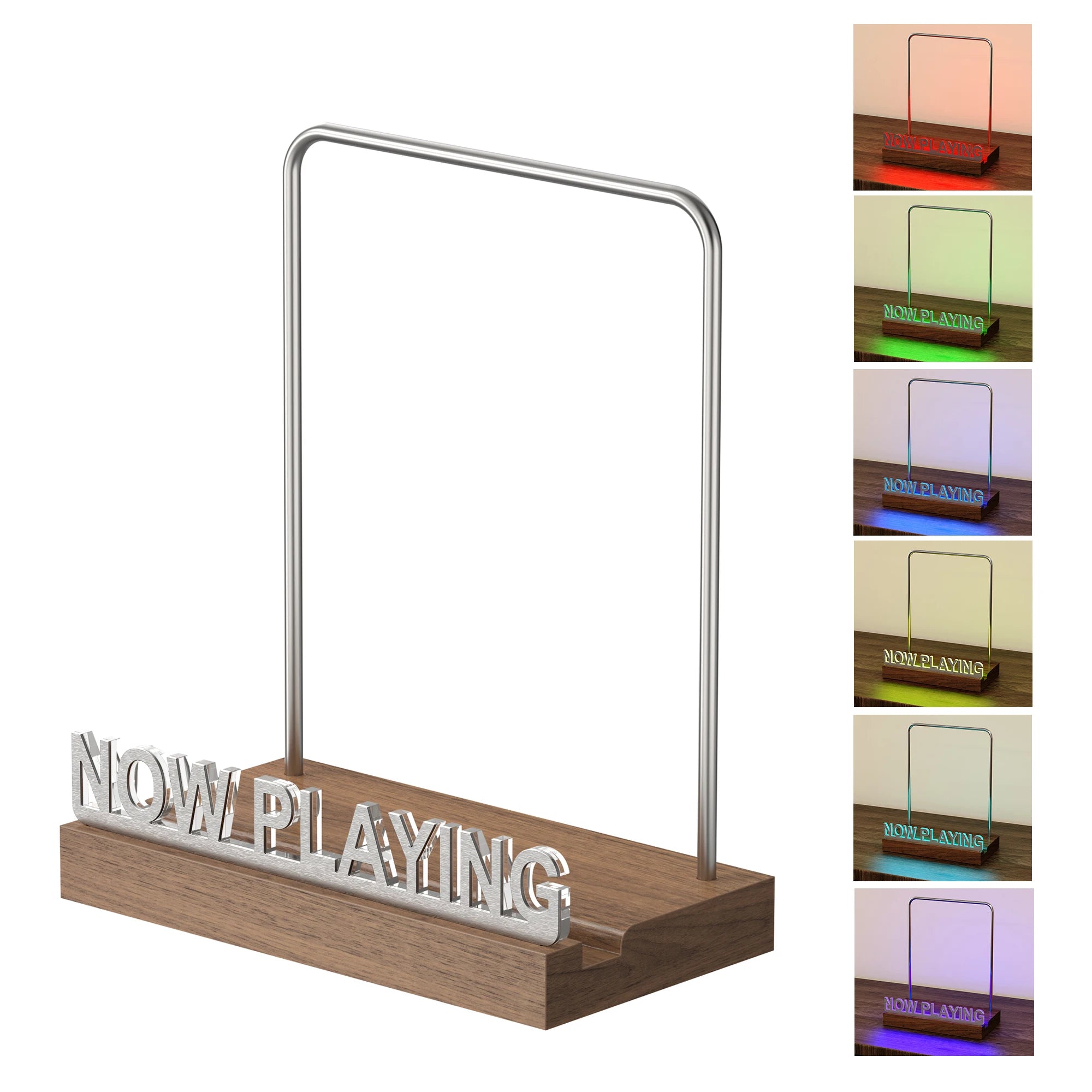 LED Now Playing Vinyl Record Stand, 7-Color Light Up Album Display, Acrylic Record Holder for LP Storage Decor (Silver Letters)