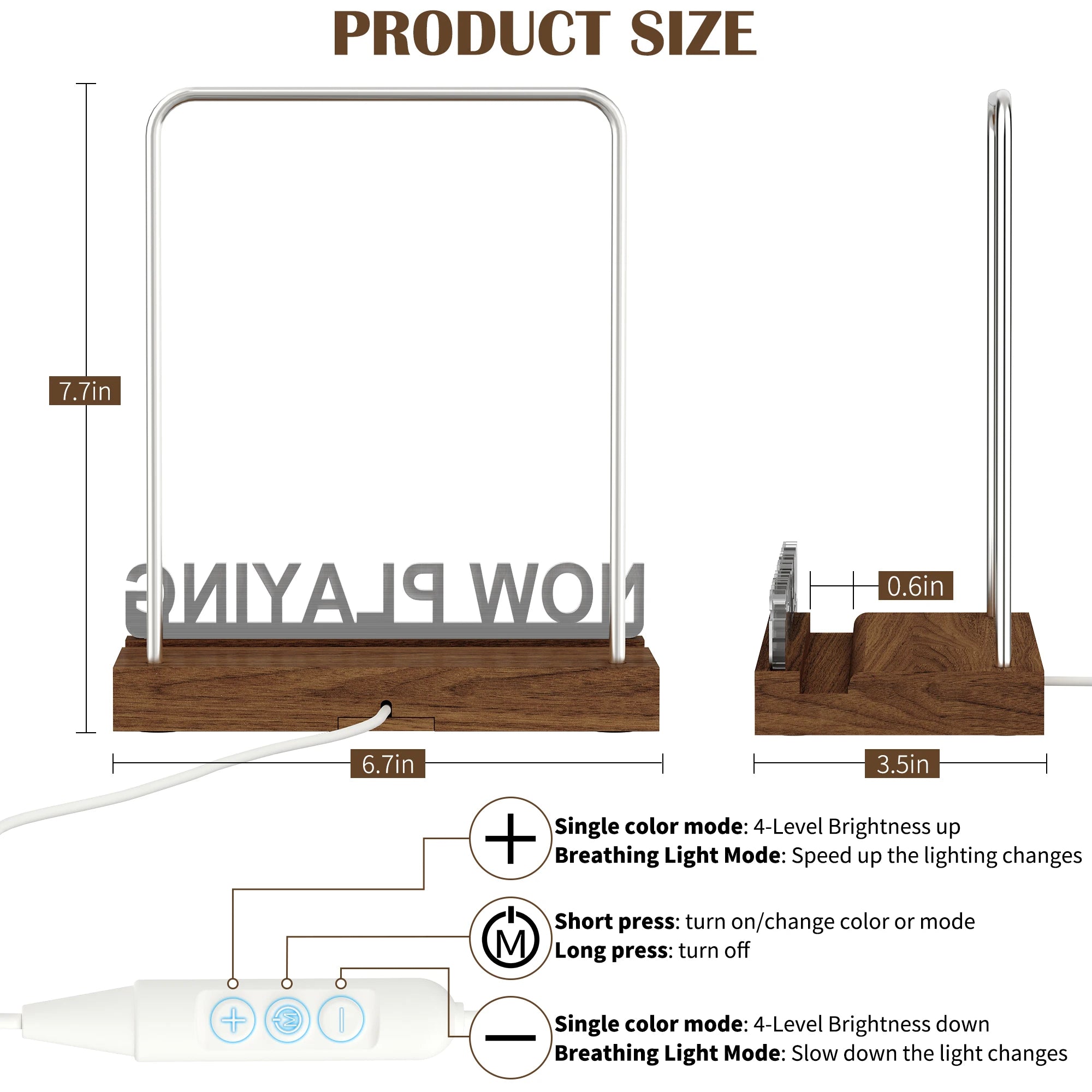 LED Now Playing Vinyl Record Stand, 7-Color Light Up Album Display, Acrylic Record Holder for LP Storage Decor (Silver Letters)